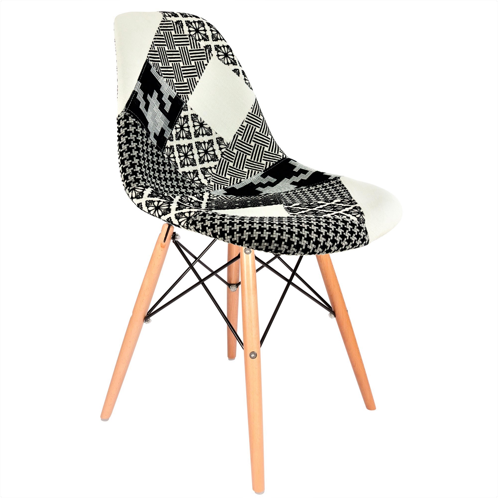Chaise scandinave en patchwork blanc et noir. Modèle Avon WB